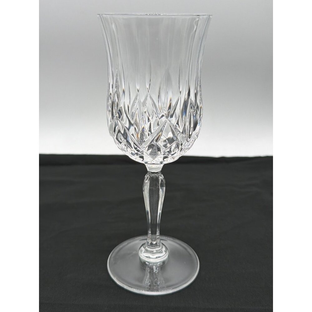 Crystal Wine Glass 7.5" Diamond Starburst Cut Pattern Elegant Barware Vintage